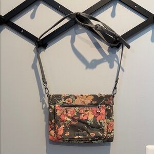 Sakroots Coral and Olive Floral Crossbody Bag